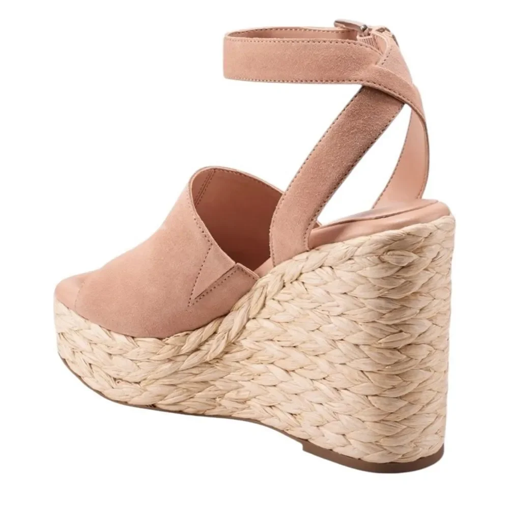 NWT MARC FISHER LTD NELLY ANKLE STRAP WEDGE SANDALS SUMMER CASUAL WOMENS SIZE 10